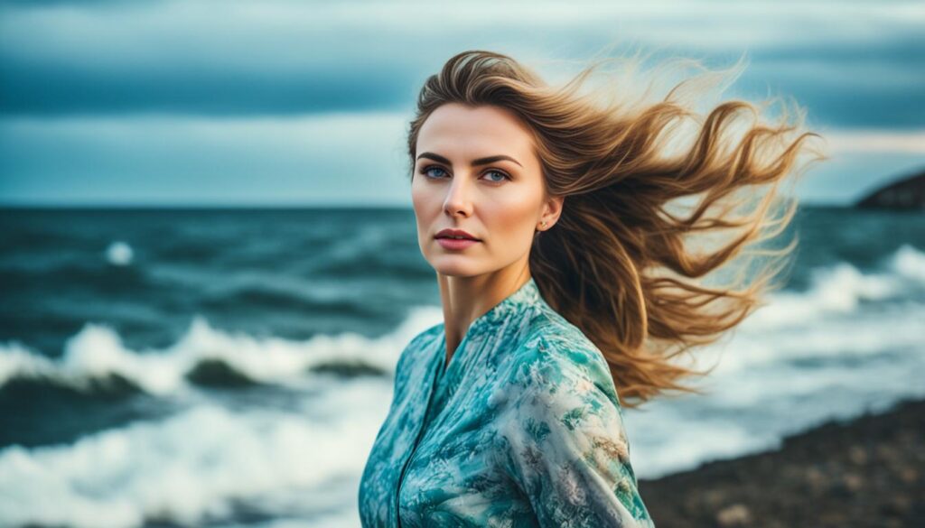 Russian woman looking towards the horizon